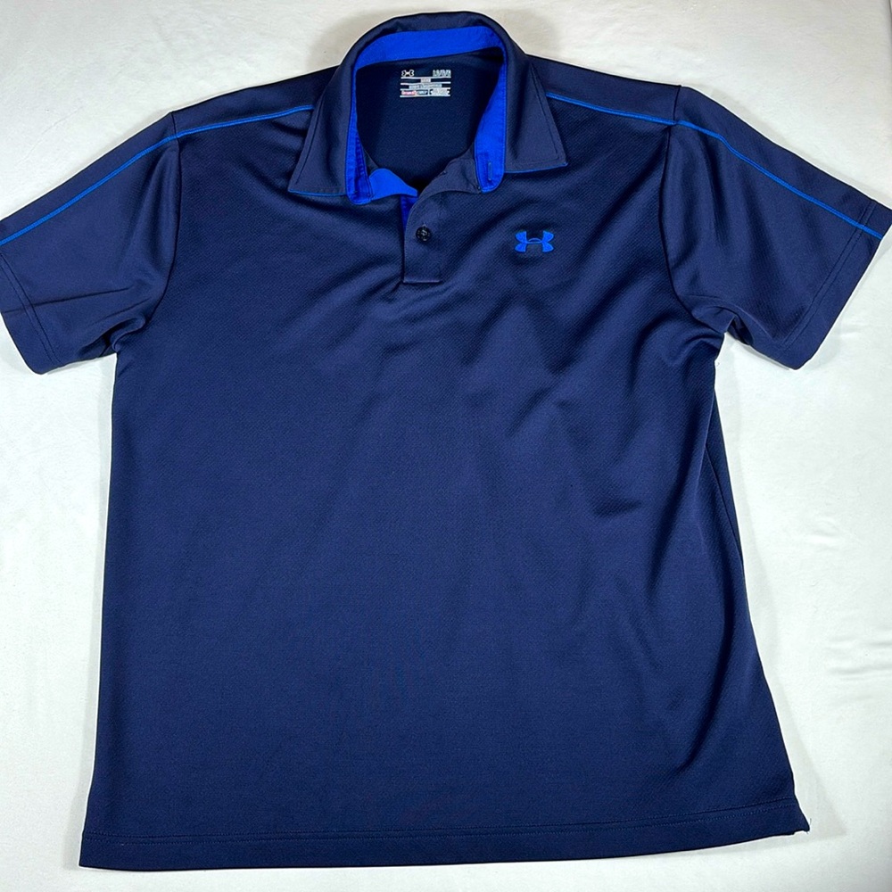 UNDER ARMOUR Men's Polo Shirt, Navy Blue/Royal Blue, Loose Fit, Size Large